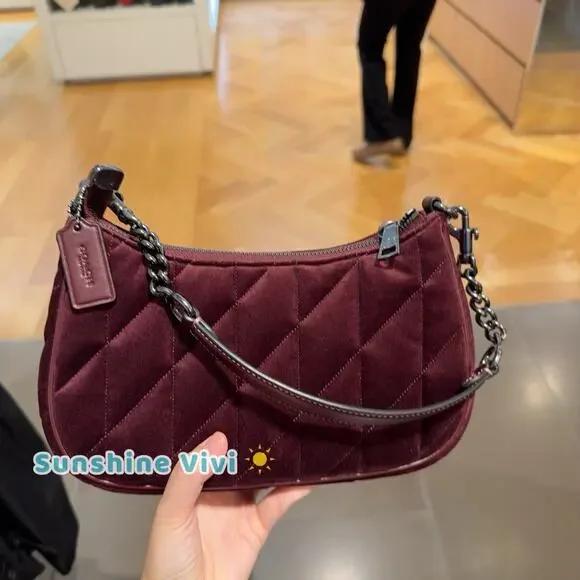 NWT Coach Teri Shoulder Bag Organic Cotton With Quilting CCW70 Gunmetal/Burgundy